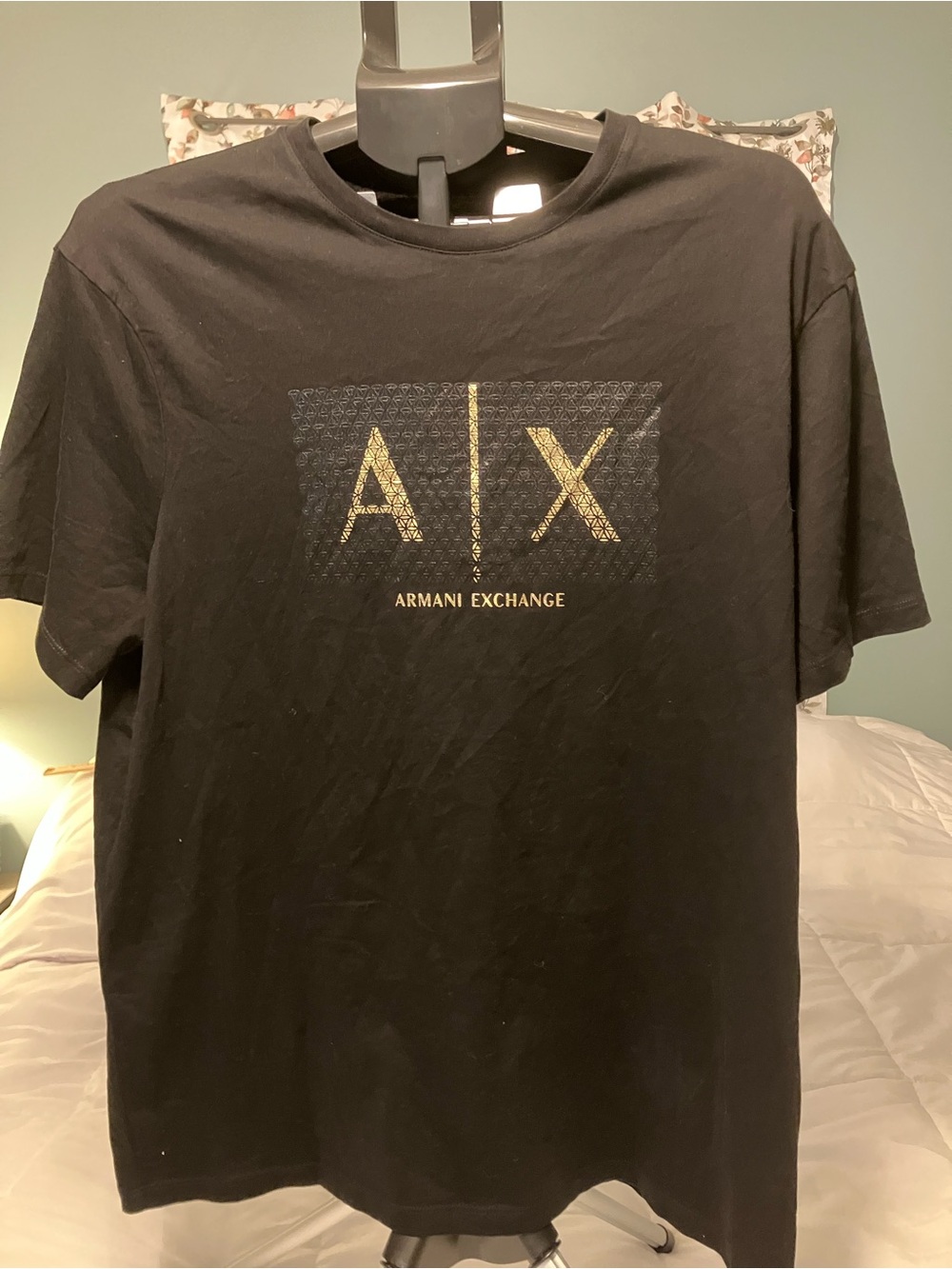 Armani Exchange Black Tee with Gold A|X Logo